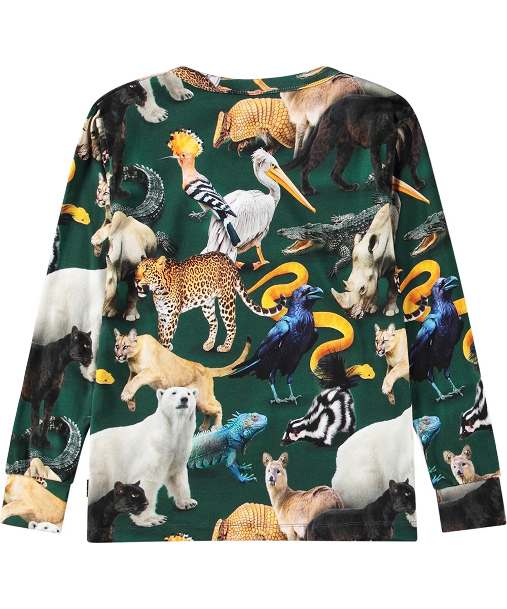 Rill - Mixed Animals - Multicoloured long-sleeved blouse in organic cotton with animal print.