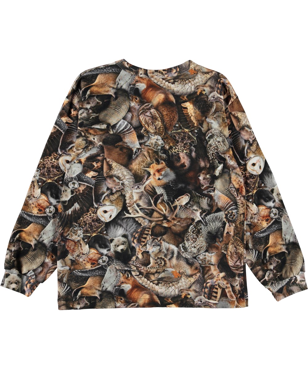 Rin - Animal Camou - Brown organic top with a print of animals