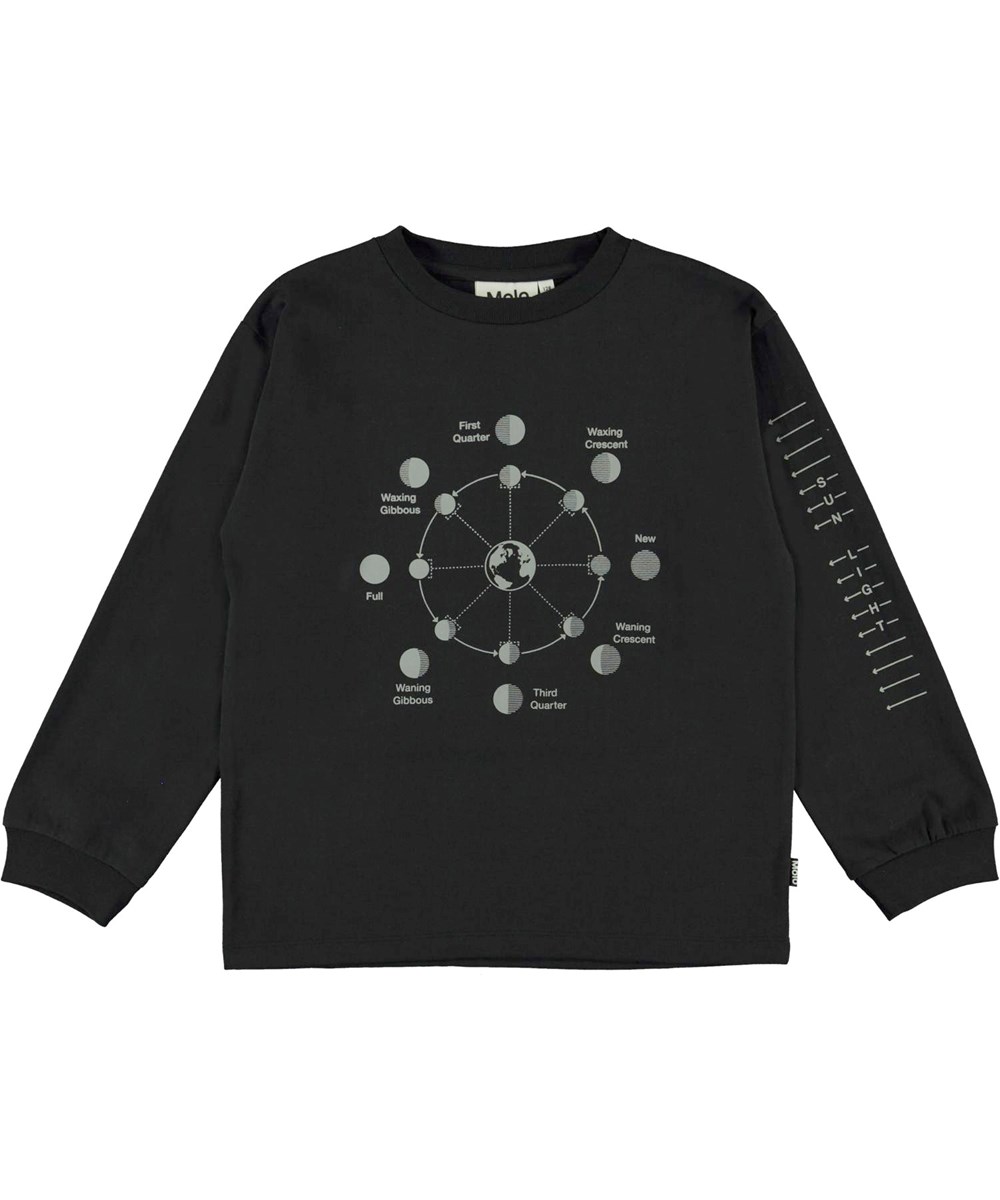 Rin - Moon Phases - Black top with a moon print and reflectors 