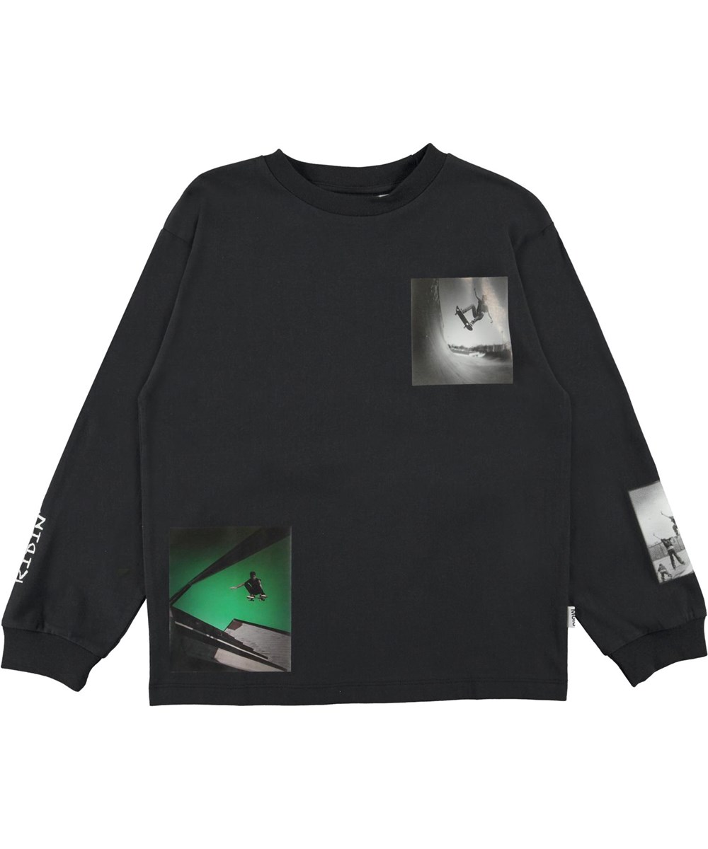 Rin - Skate Collage - Black organic top with skate print