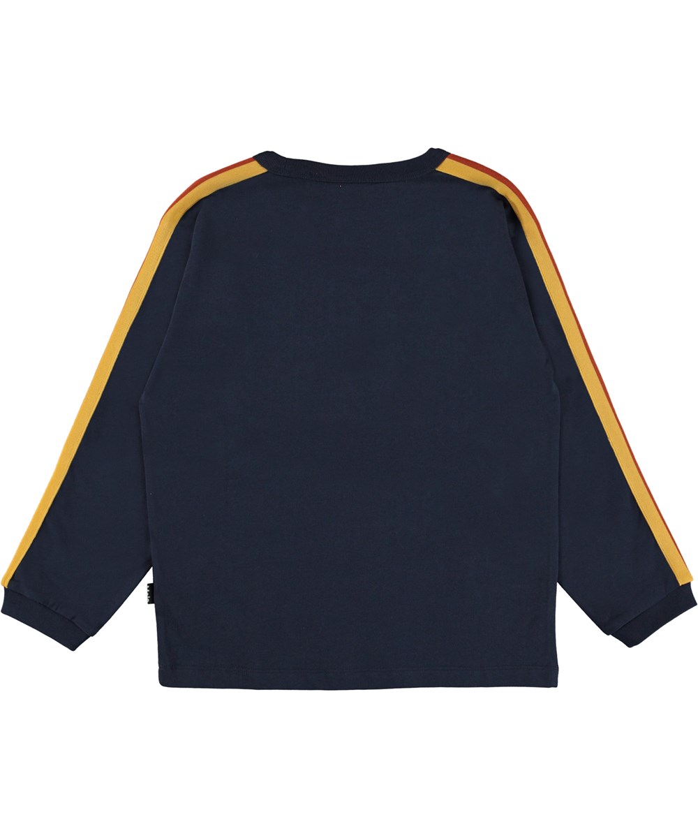 Rinny - Galaxy Blue - Dark blue organic top with stripes on the sleeves 