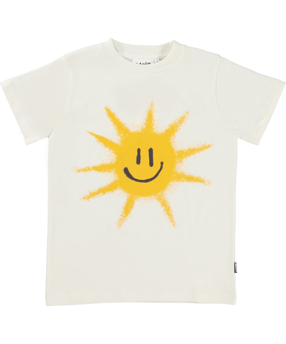 Road - Sun Smile - White organic t-shirt with smiling sun print