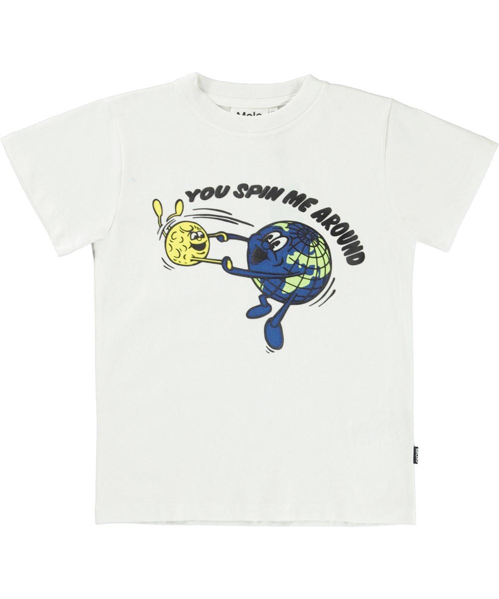 Road - White - White organic t-shirt with Earth and the moon 