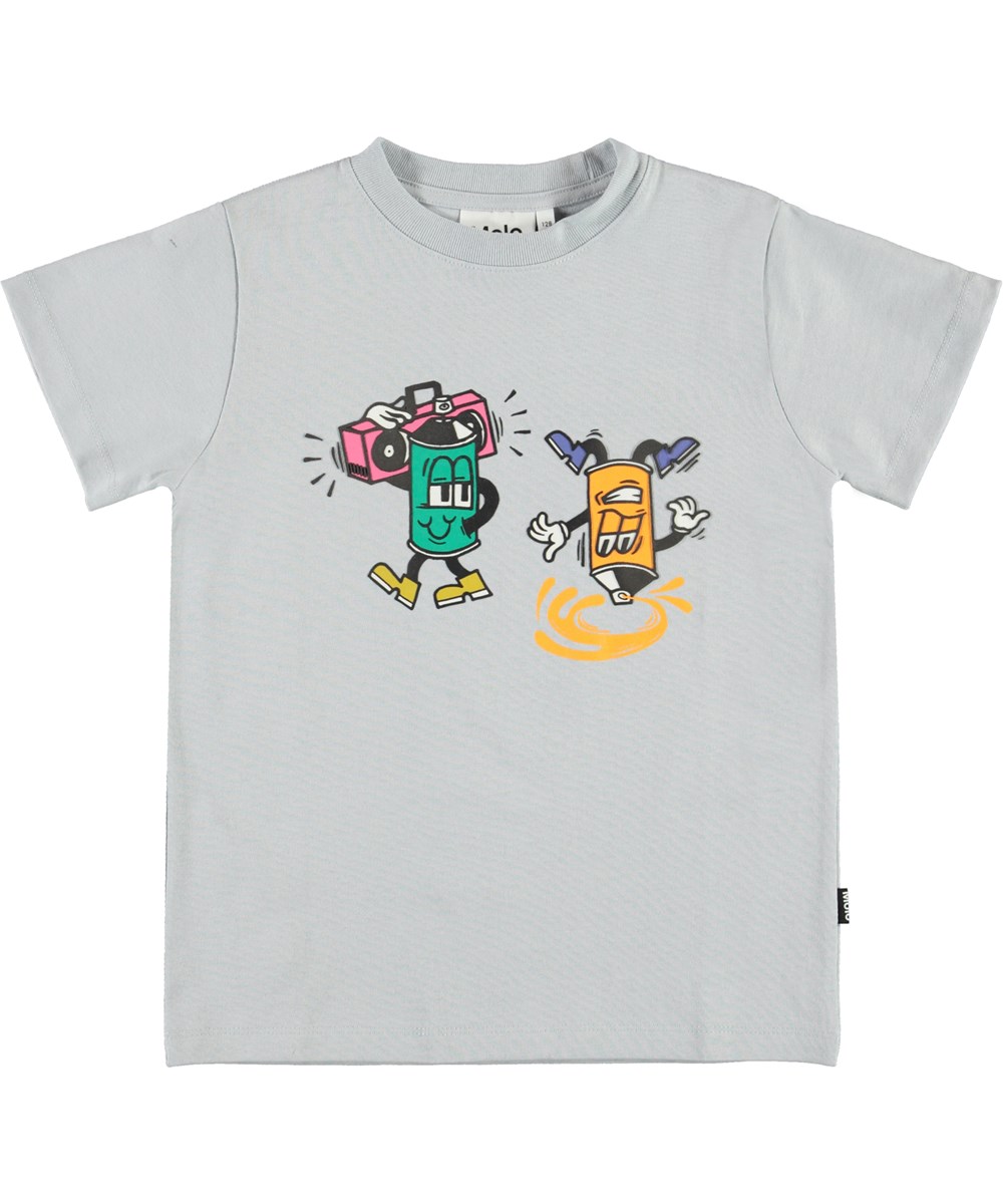 Road - Pearled Blue - Grey blue t-shirt with spray paint can print