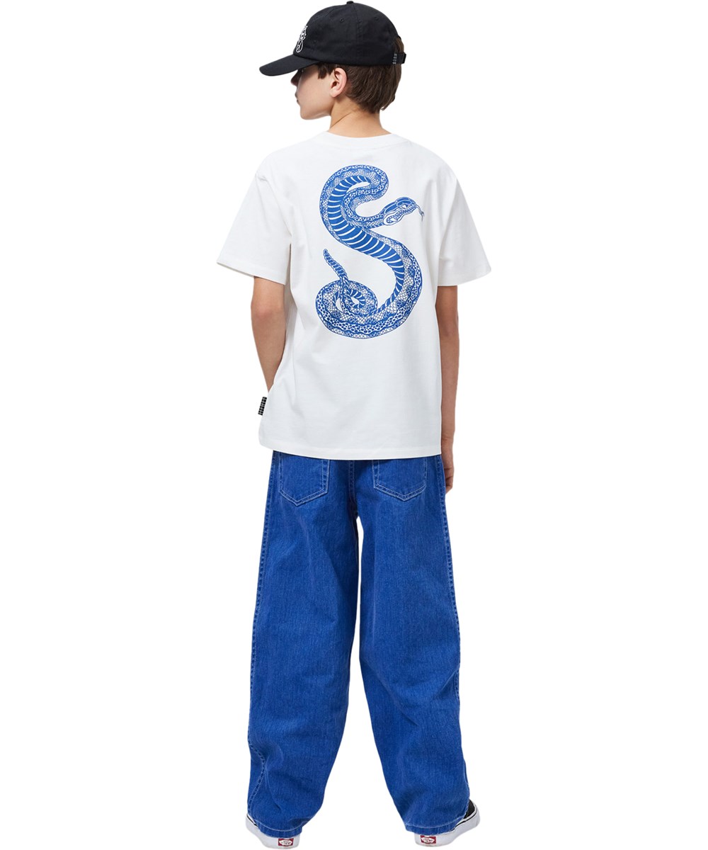 Rodney - Blue Snake - White T-shirt for children made of organic cotton 