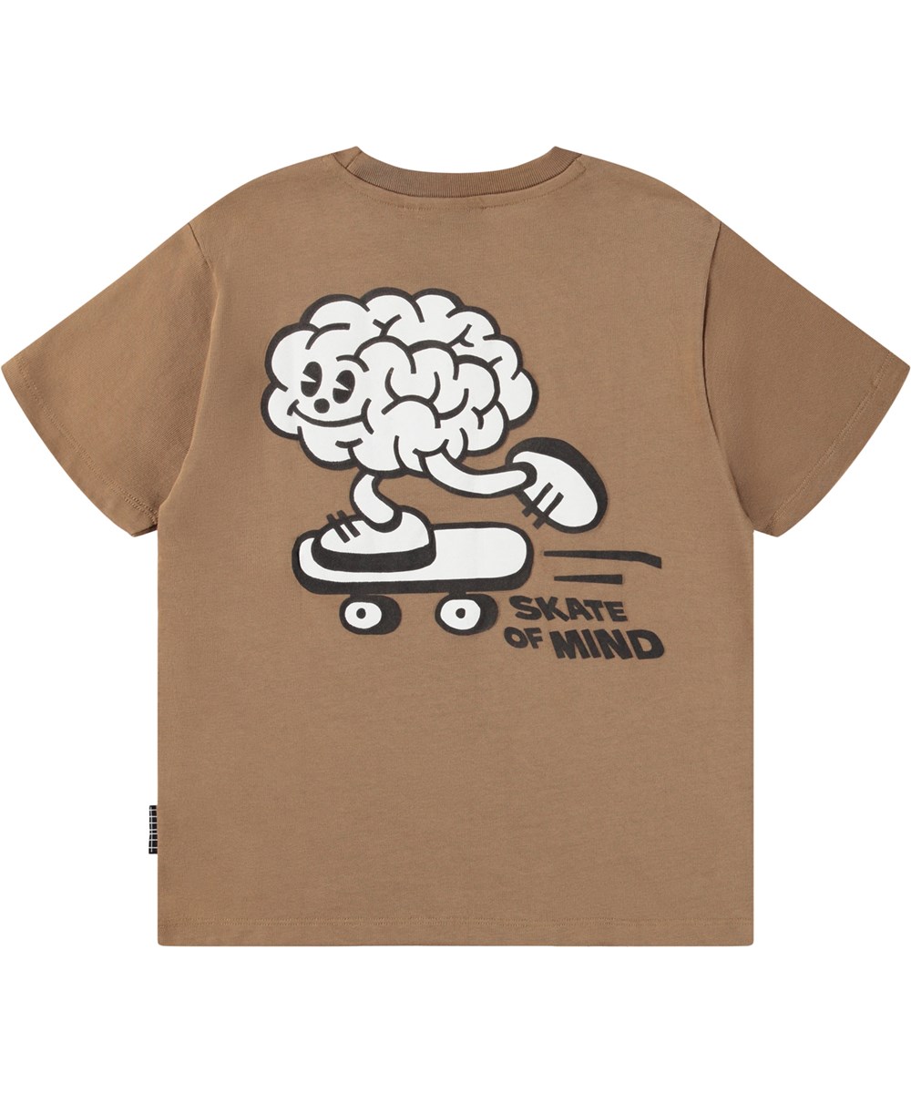 Rodney - Fawn - Brown oversized T-shirt for children made of soft organic cotton with short sleeves and a ribbed neckline.