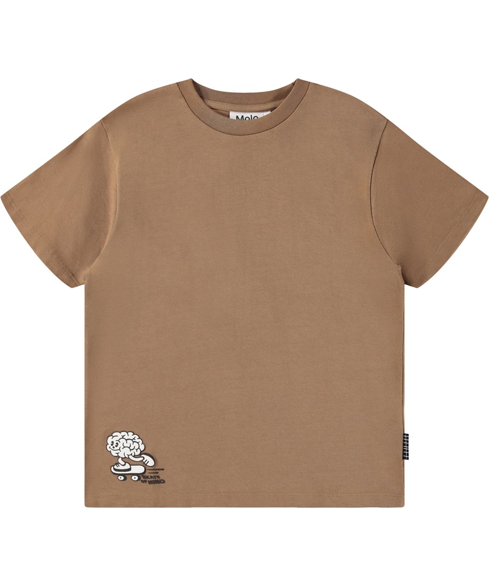 Rodney - Fawn - Brown oversized T-shirt for children made of soft organic cotton with short sleeves and a ribbed neckline.