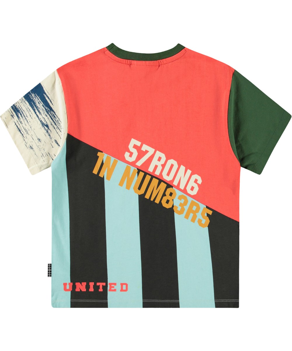 Rodney - Mash Up - Green t-shirt with print for children in organic cotton with short sleeves and ribbed neckline.