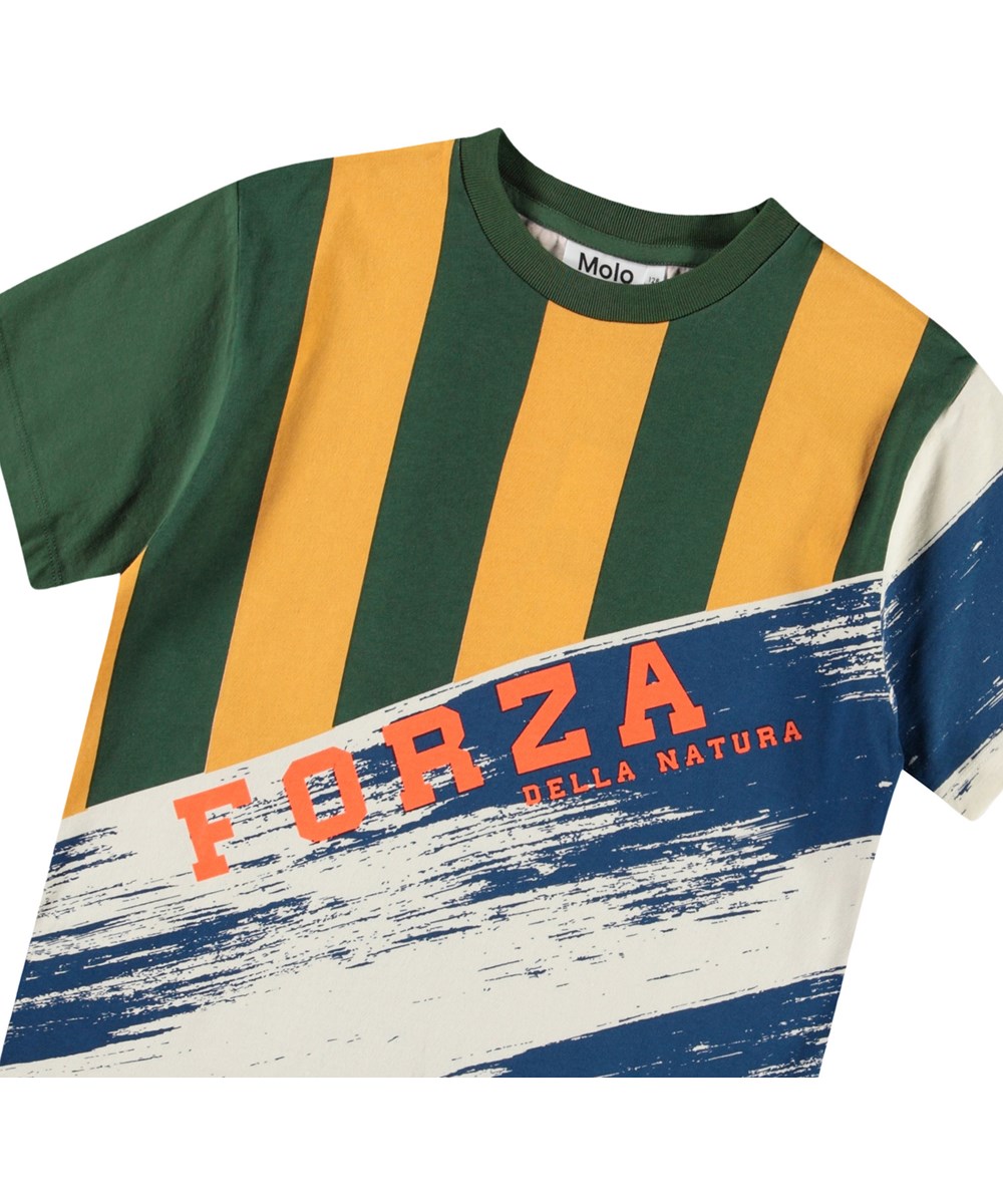 Rodney - Mash Up - Green t-shirt with print for children in organic cotton with short sleeves and ribbed neckline.