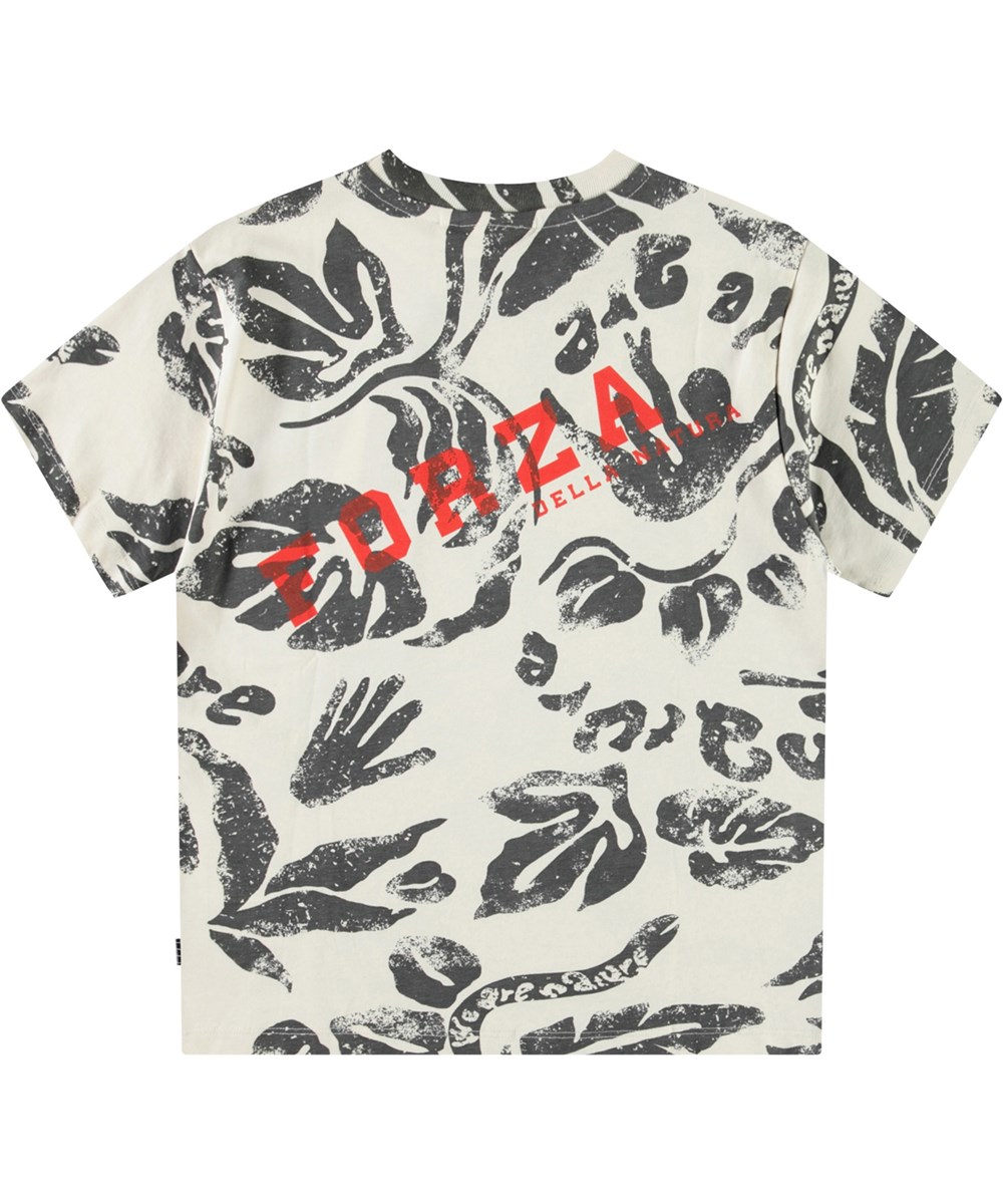 Rodney - Nature We Are - Off-white t-shirt with print for children in organic cotton with short sleeves and ribbed neckline.