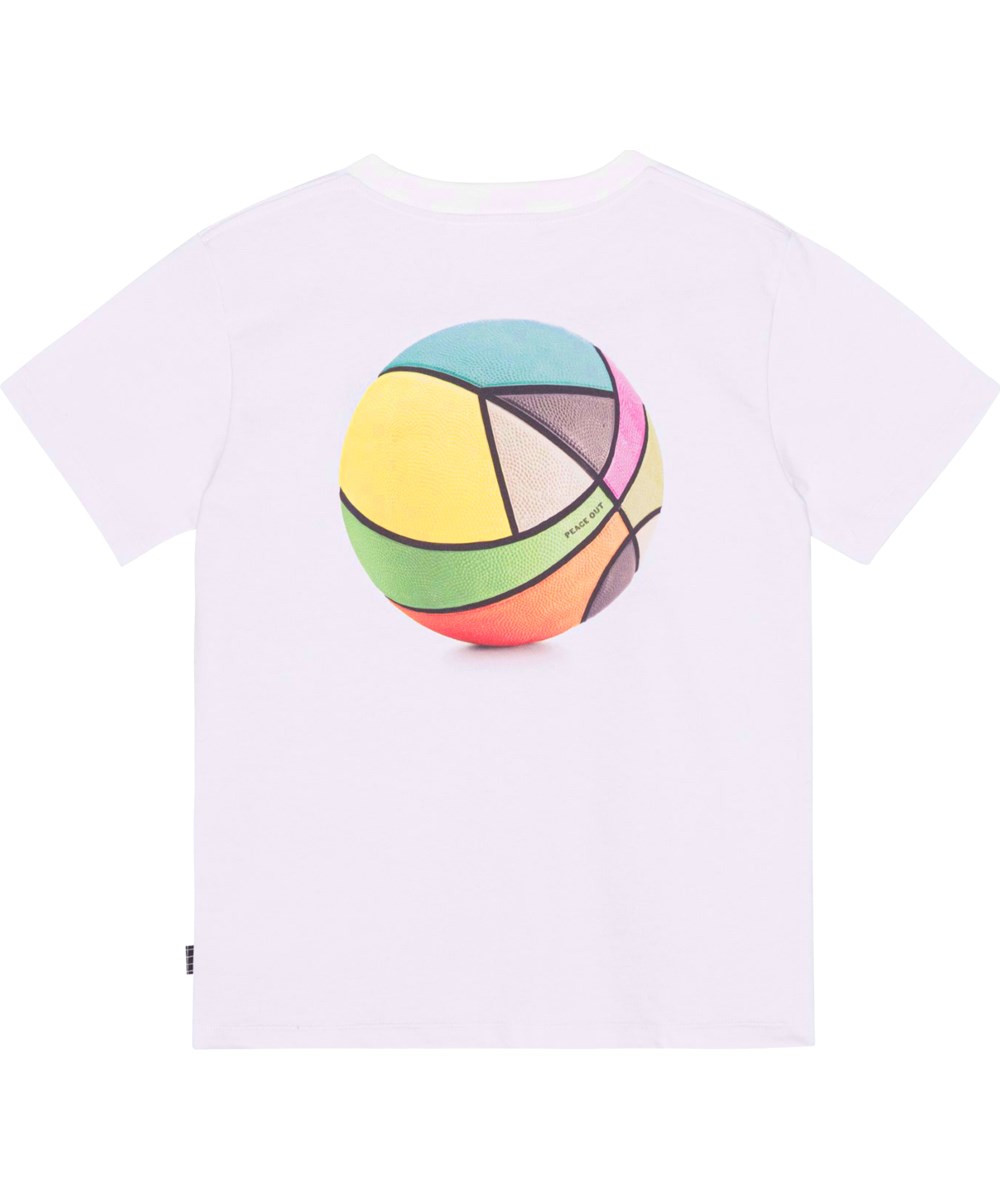 Rodney - Peace Basket - White, organic t-shirt with a placement basketball and peace print