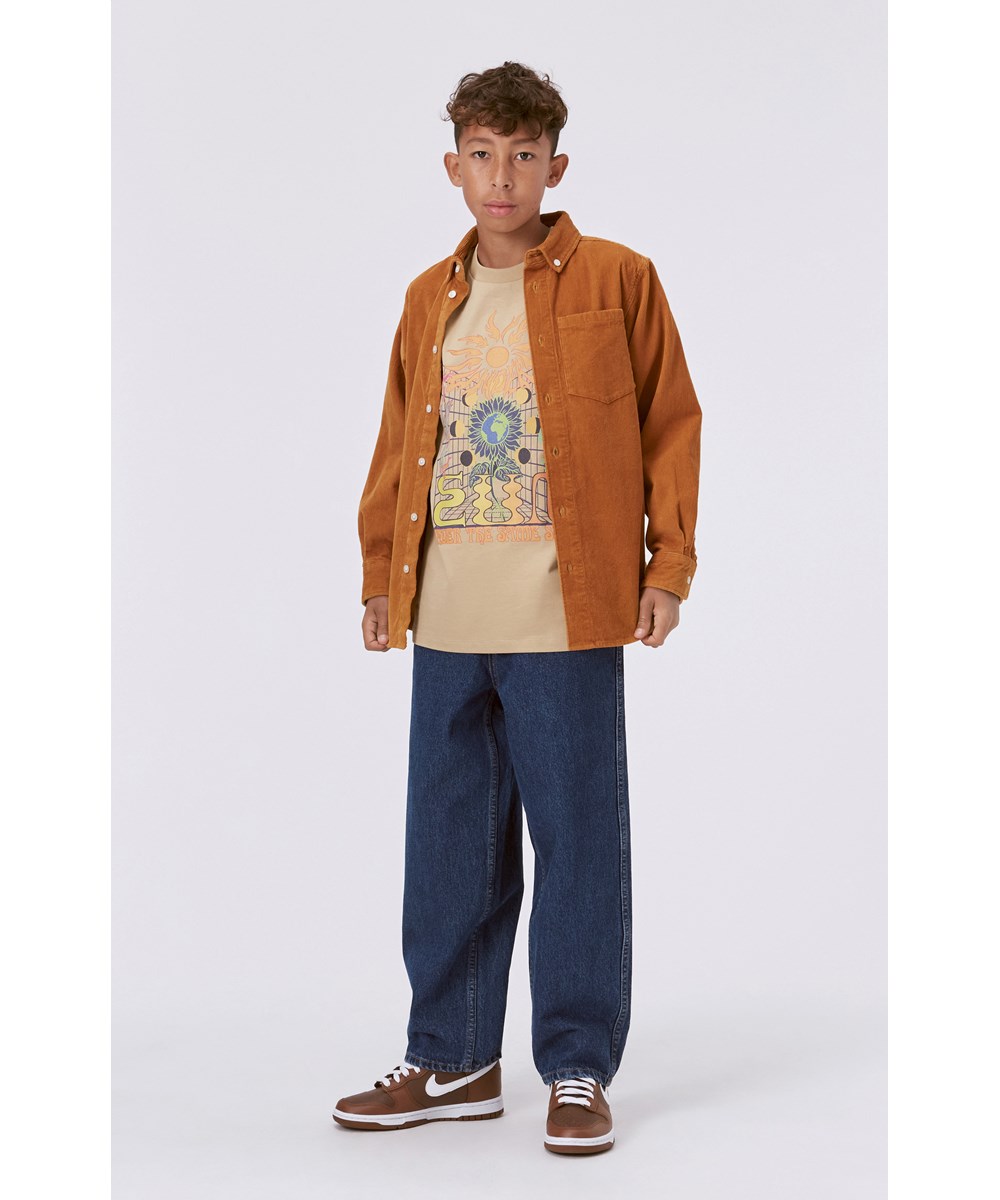 Rodney - Ridge - Beige organic t-shirt with graphic print