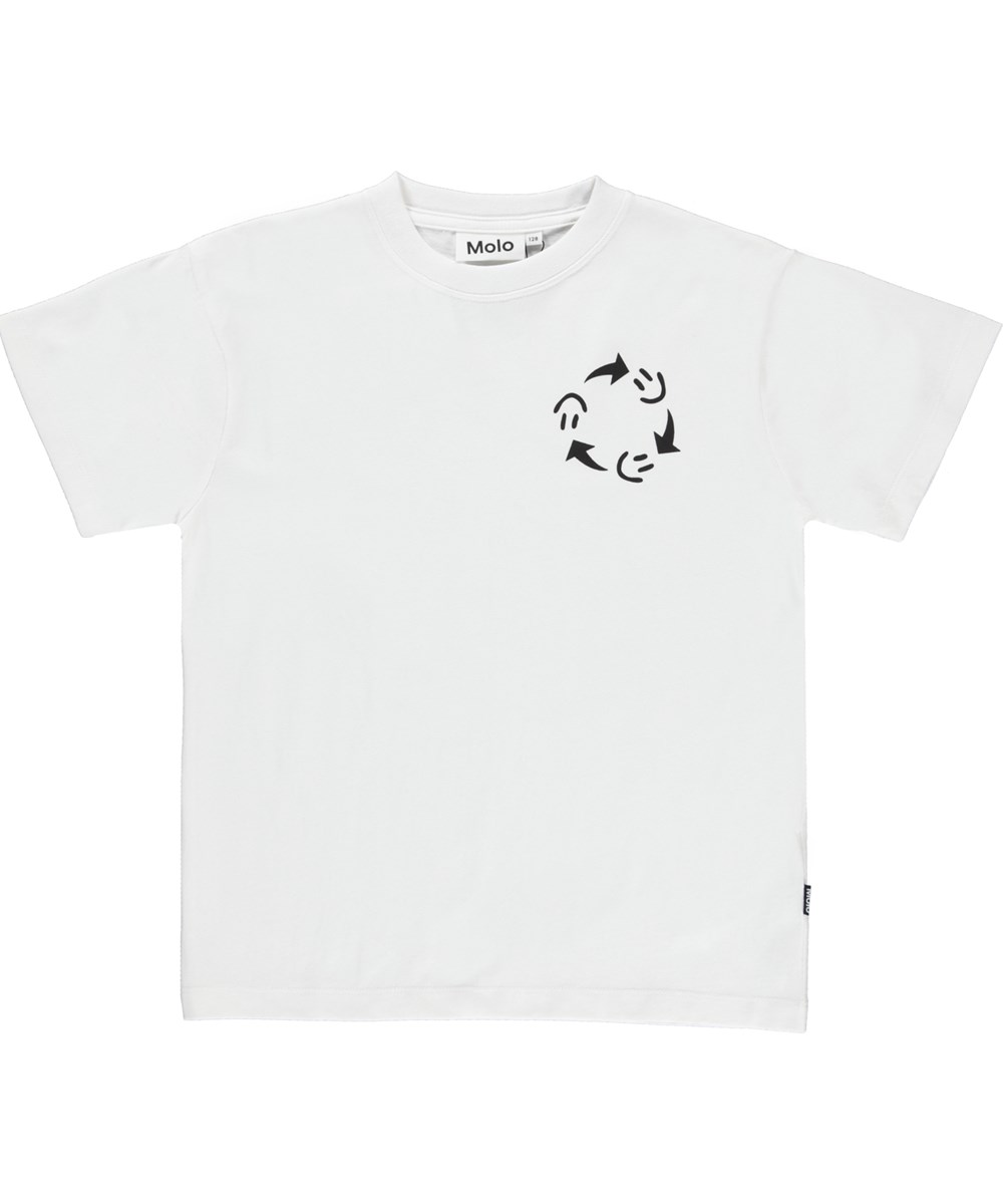 Rodney - Smile On - White organic t-shirt with a smiley face print