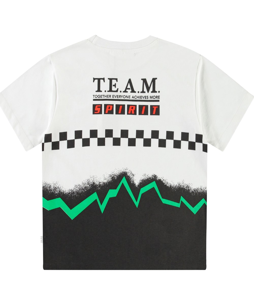 Rodney - United Future - White t-shirt with print for children in organic cotton with short sleeves and ribbed neckline.
