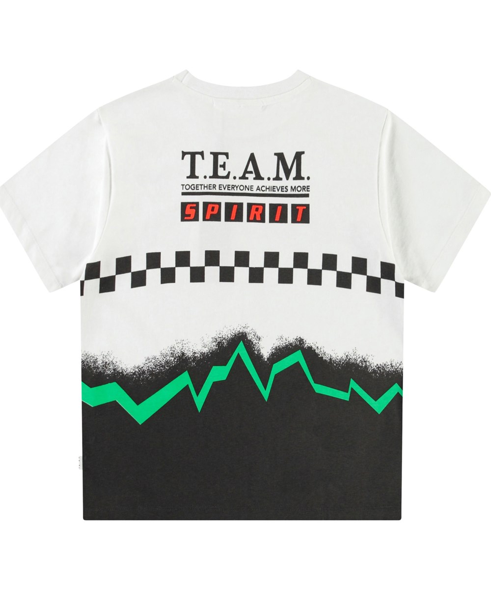 Rodney - United Future - White t-shirt with print for children in organic cotton with short sleeves and ribbed neckline.