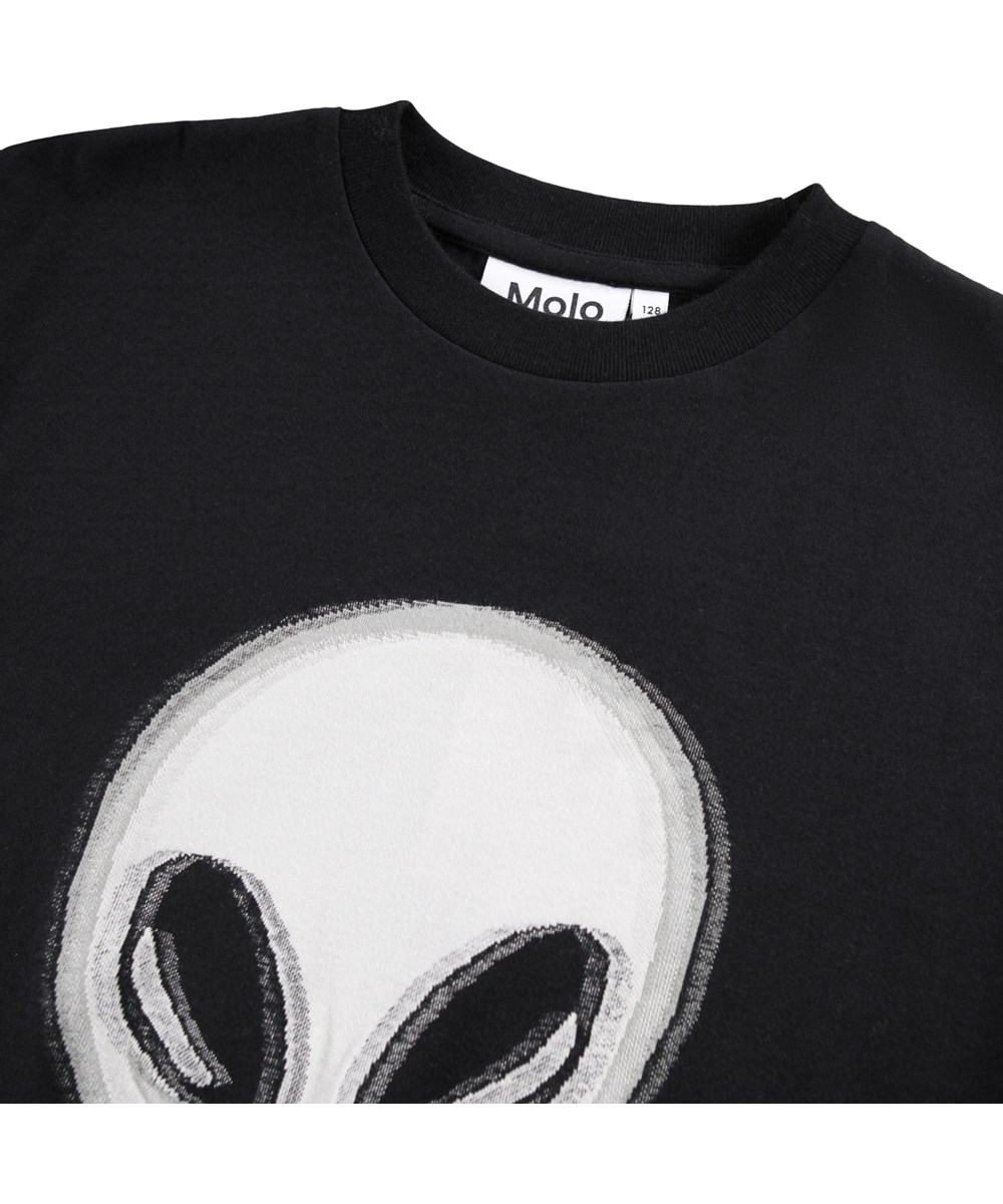 Rodney - Alien - Black oversized T-shirt for children made of soft organic cotton with short sleeves and a ribbed neckline.