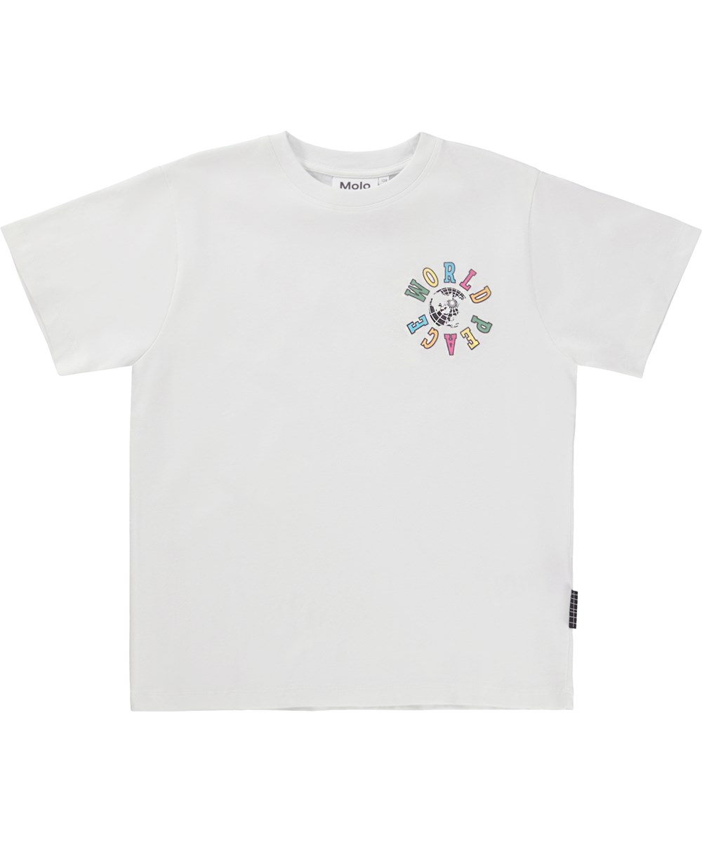 Rodney - World Peace - White organic t-shirt with world peace print