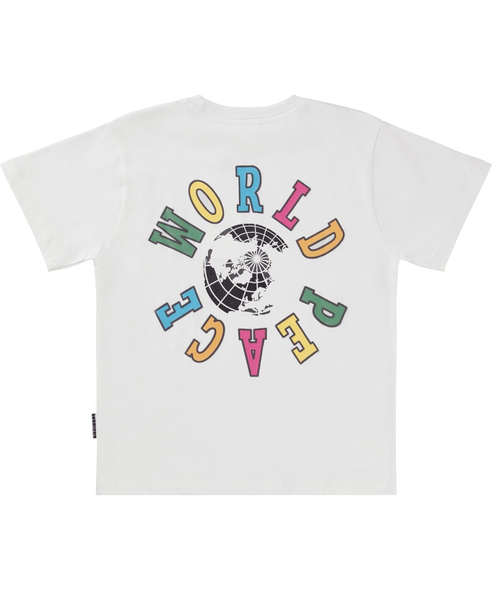 Rodney - World Peace - White organic t-shirt with world peace print