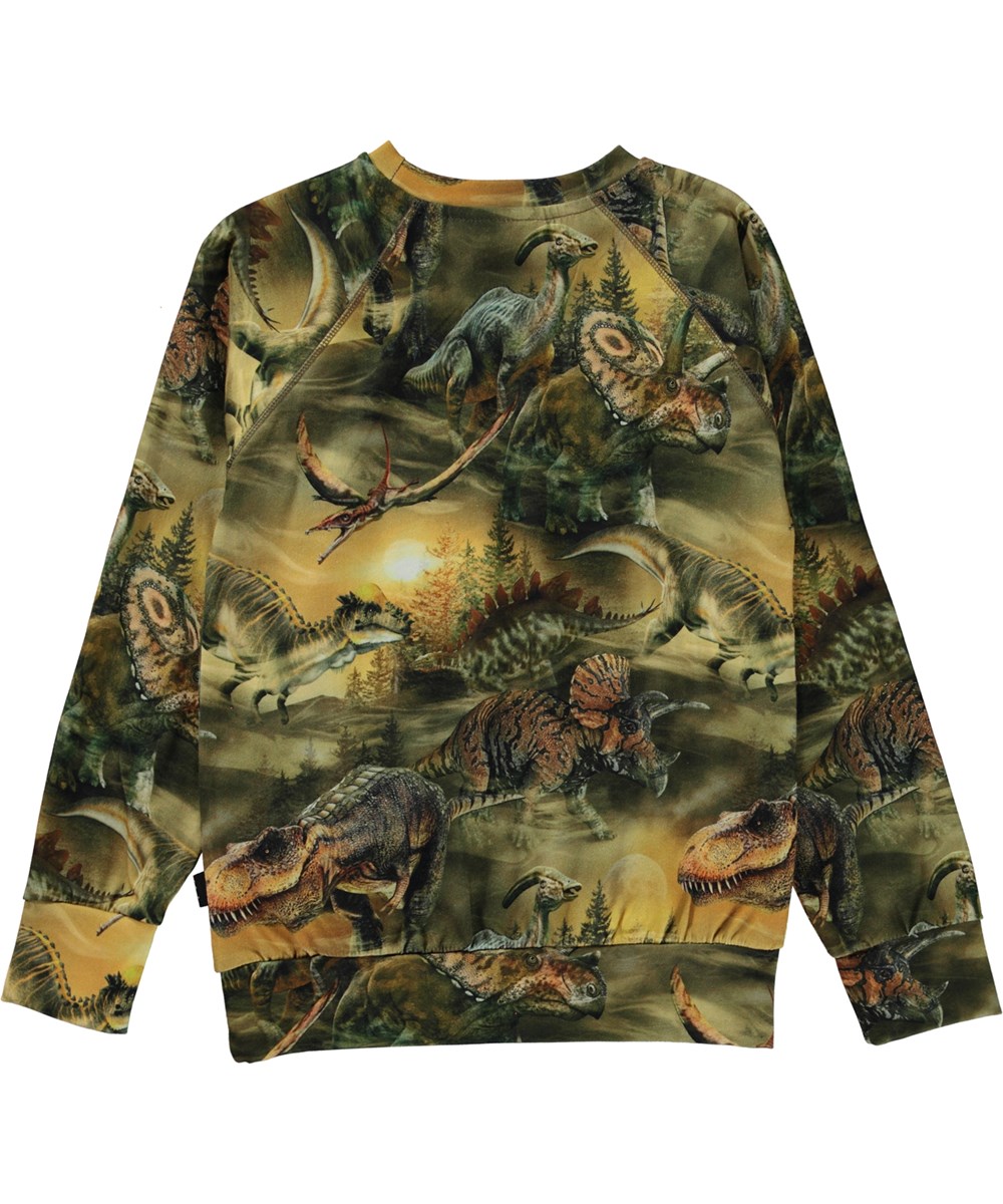 Romeo - Dino Dawn - Green organic long sleeve t-shirt with all over dinosaur print