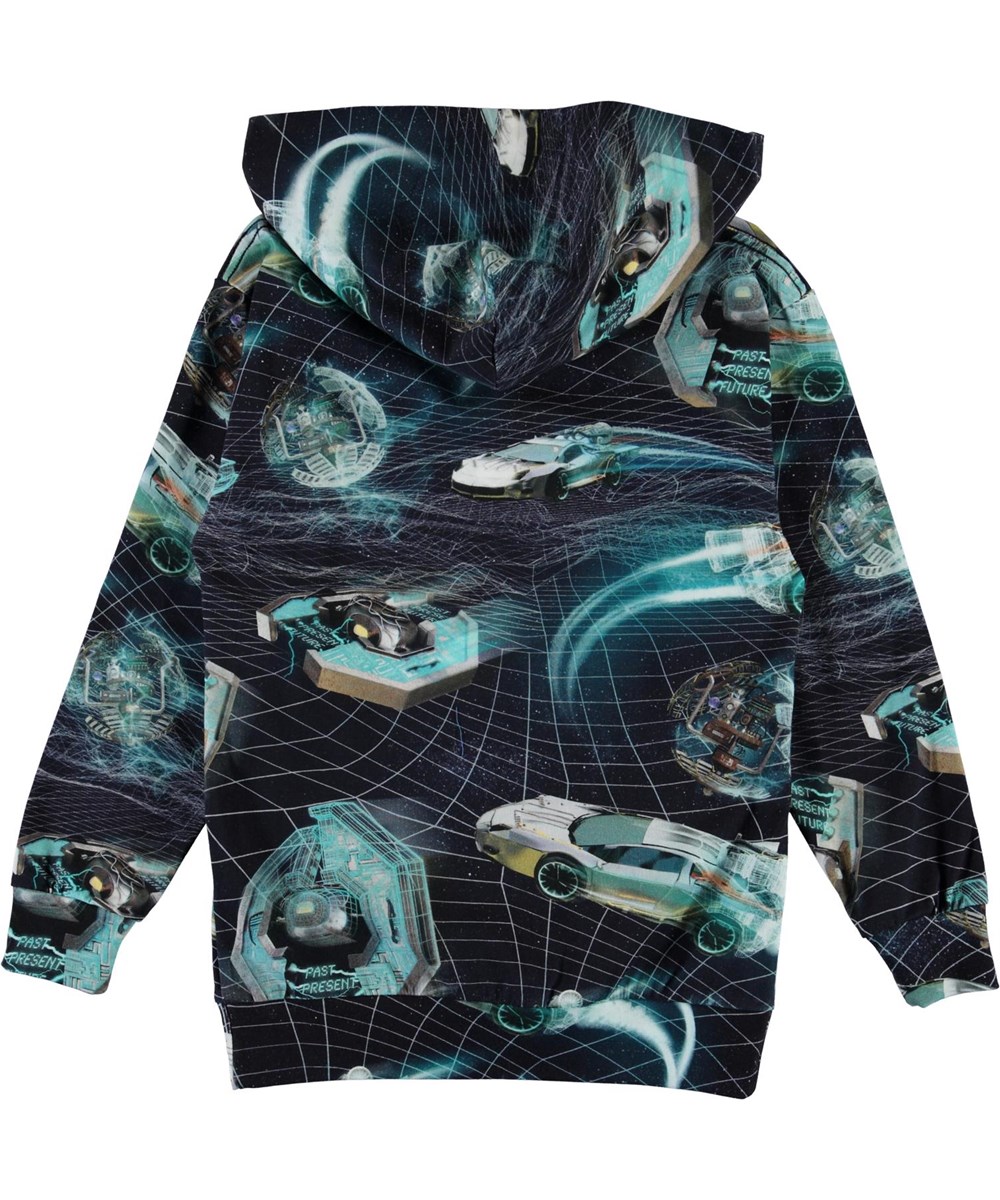 Romo - Time Machines - Organic hoodie with time travelling cars 