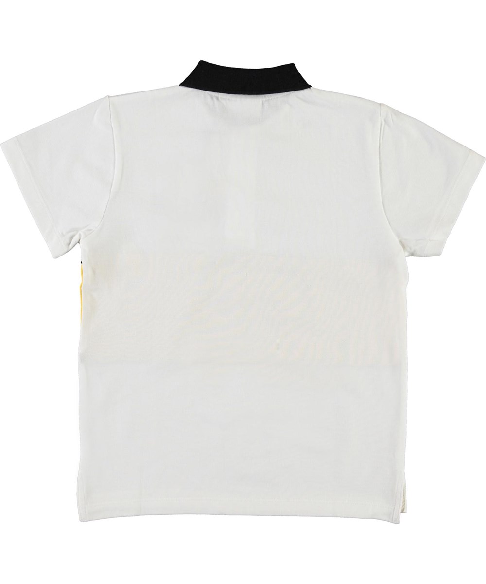Row - White - Organic polo t-shirt with yellow stripe