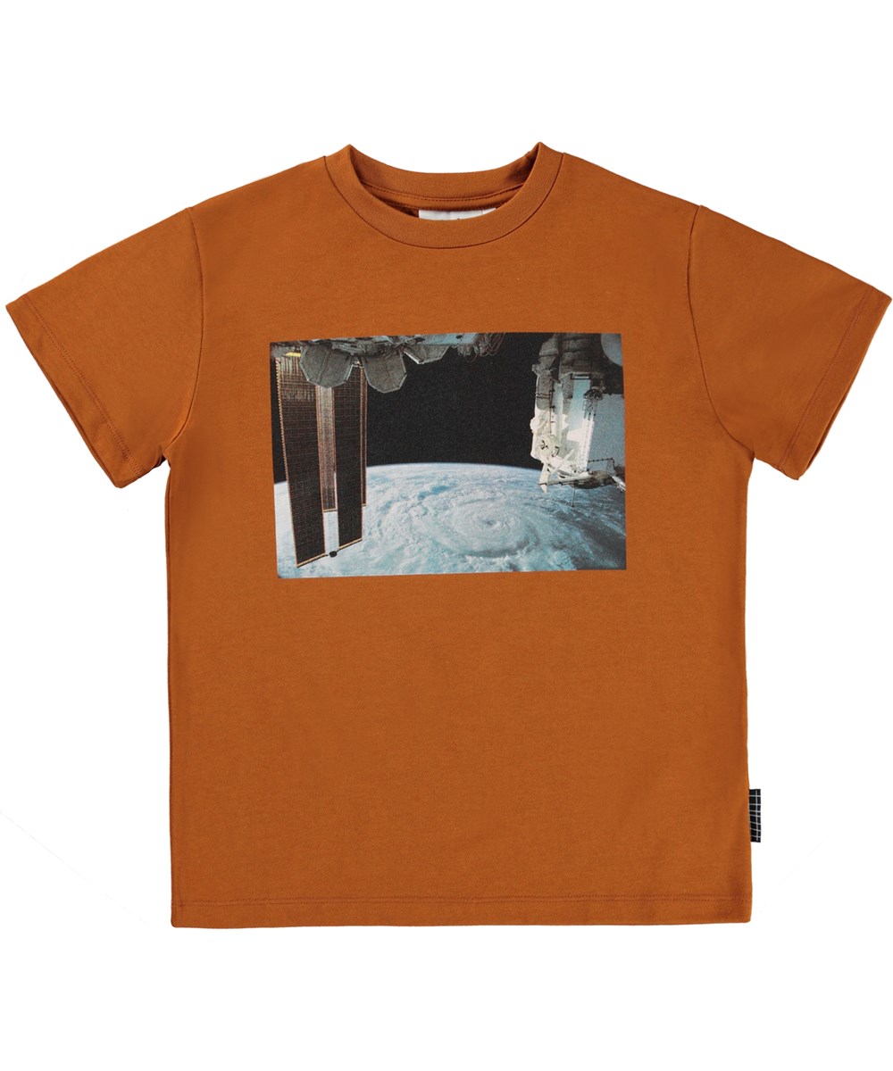 Roxo - Genevieve - Brown organic t-shirt with satellite