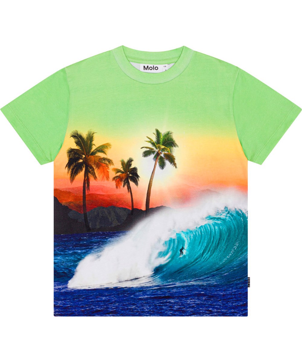 Roxo - Green Sunset - Green, organic t-shirt with huge wave print