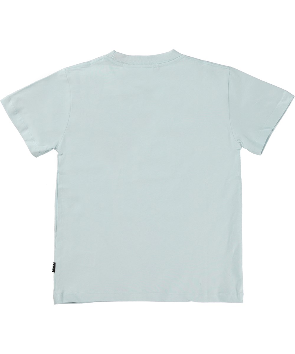 Roxo - Iced Blue - Light blue organic t-shirt peace dinosaur print