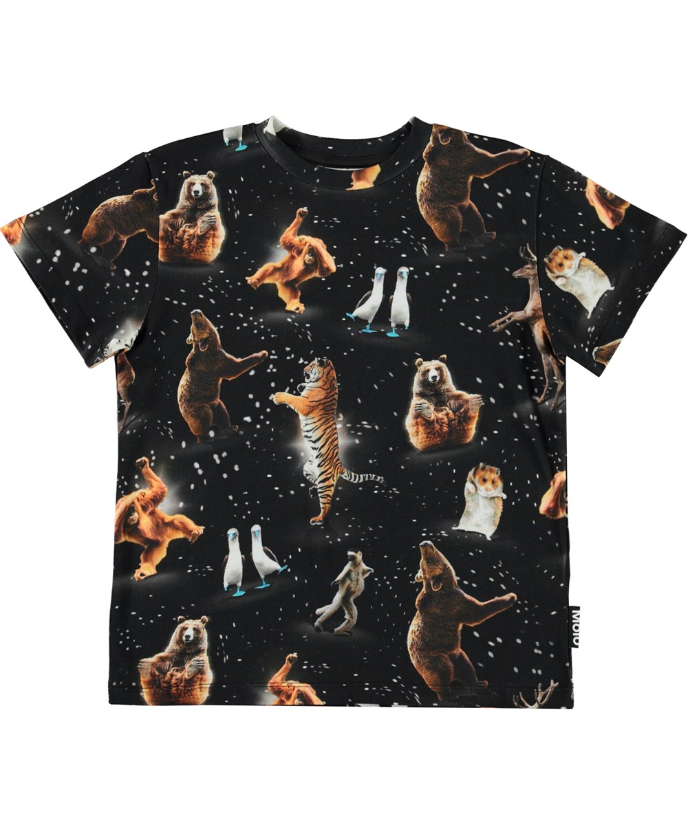 Roxo - Party Animals - Black organic t-shirt with dancing animals 