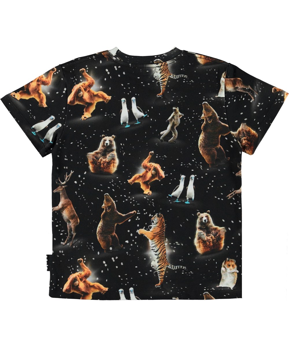 Roxo - Party Animals - Black organic t-shirt with dancing animals 