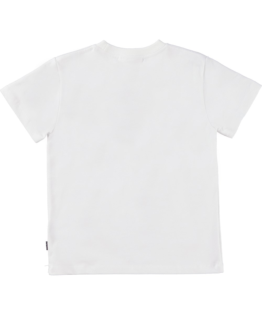Roxo - White - White organic t-shirt with Earth peace print