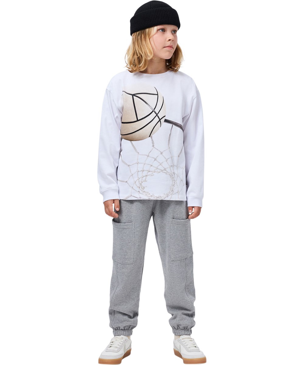 Rube - Basket Hoop Lt - White long-sleeved top for children made of organic cotton 