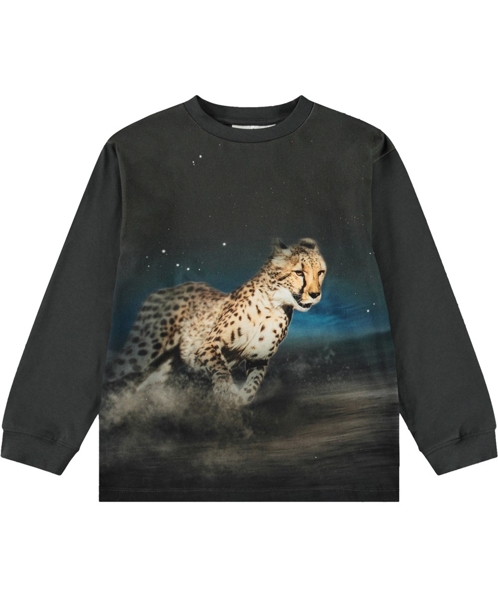 Rube - Cheetah Run - Long-sleeved top for children in organic cotton with ribbed neckline and sleeves, as well as a loose fit.