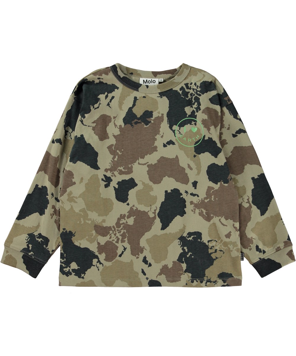 Rube - Continents - Green organic t-shirt with continent print