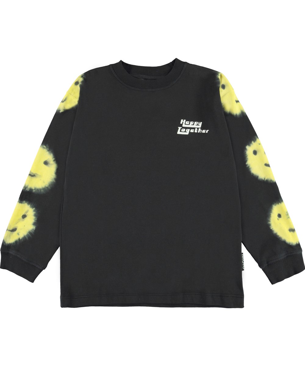 Rube - Faces Tie Dye - Black sweatshirt with yellow tie dye smileys
