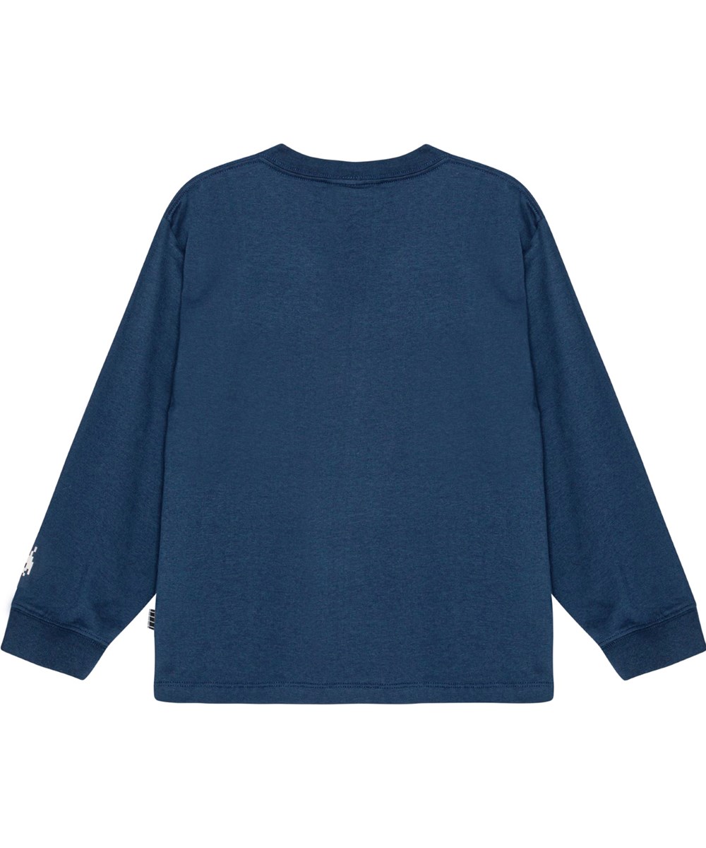 Rube - Game Over White - Blue long-sleeved top in organic cotton with pixel print.