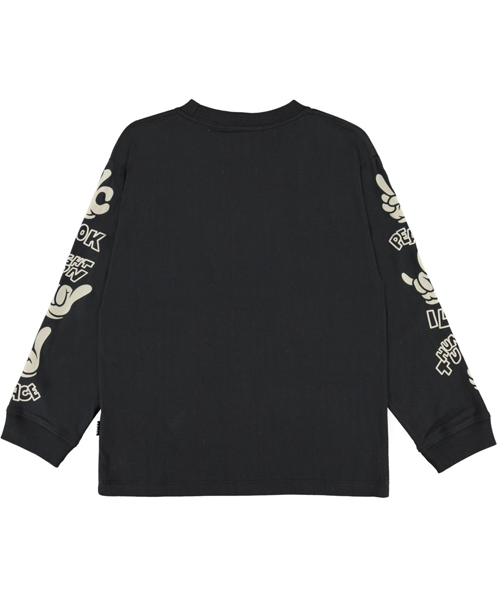 Rube - Good Signs - Black organic top with a print of hand signs