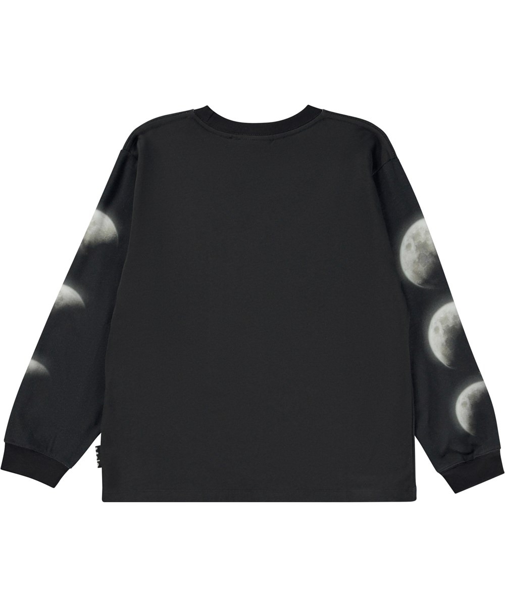 Rube - Moon Phase - Black organic long sleeve t-shirt with placement print of the phases of the moon