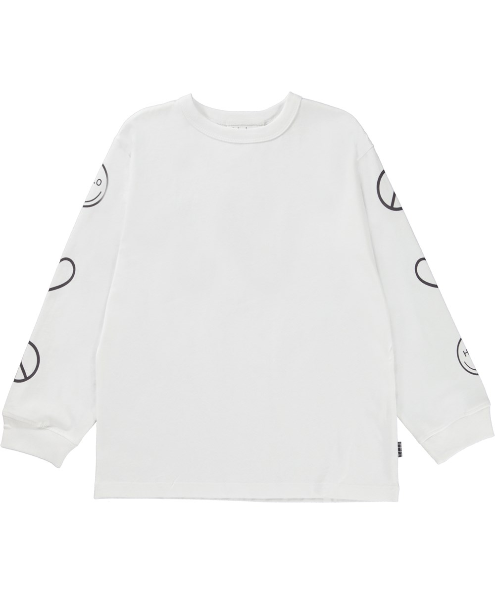 Rube - Peacelovesmile - White organic t-shirt with a print on sleeves