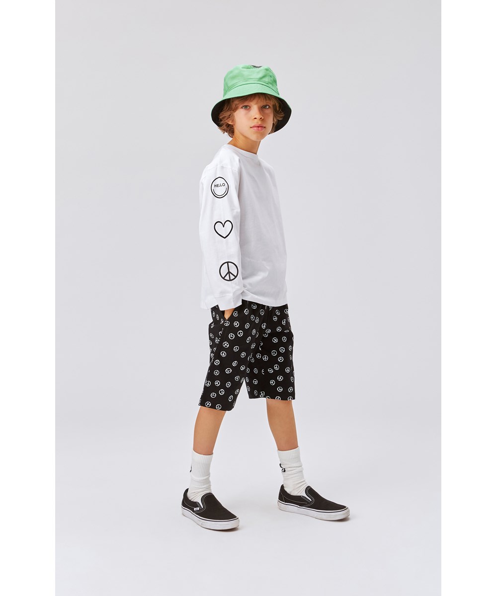 Rube - Peacelovesmile - White organic t-shirt with a print on sleeves