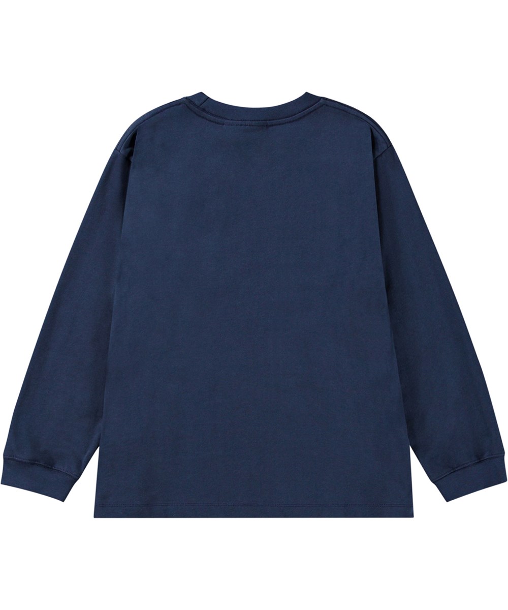 Rube - Playing Dinos - Dark blue organic cotton top with long sleeves and placement print.