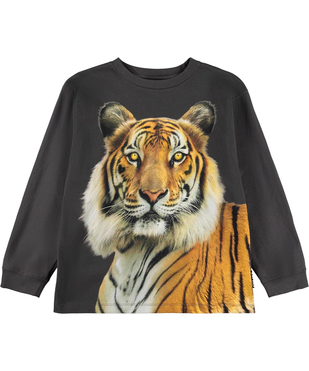 Rube - Tiger Face - Grey long-sleeved top for children made of organic cotton 