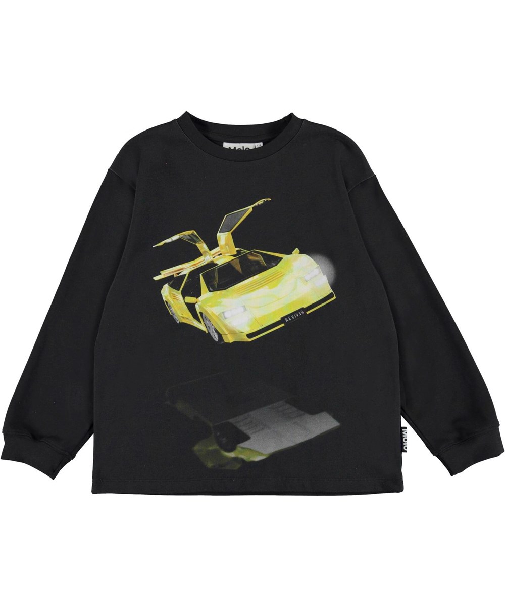 Rube - Yellow Car - Black sweatshirt flying car