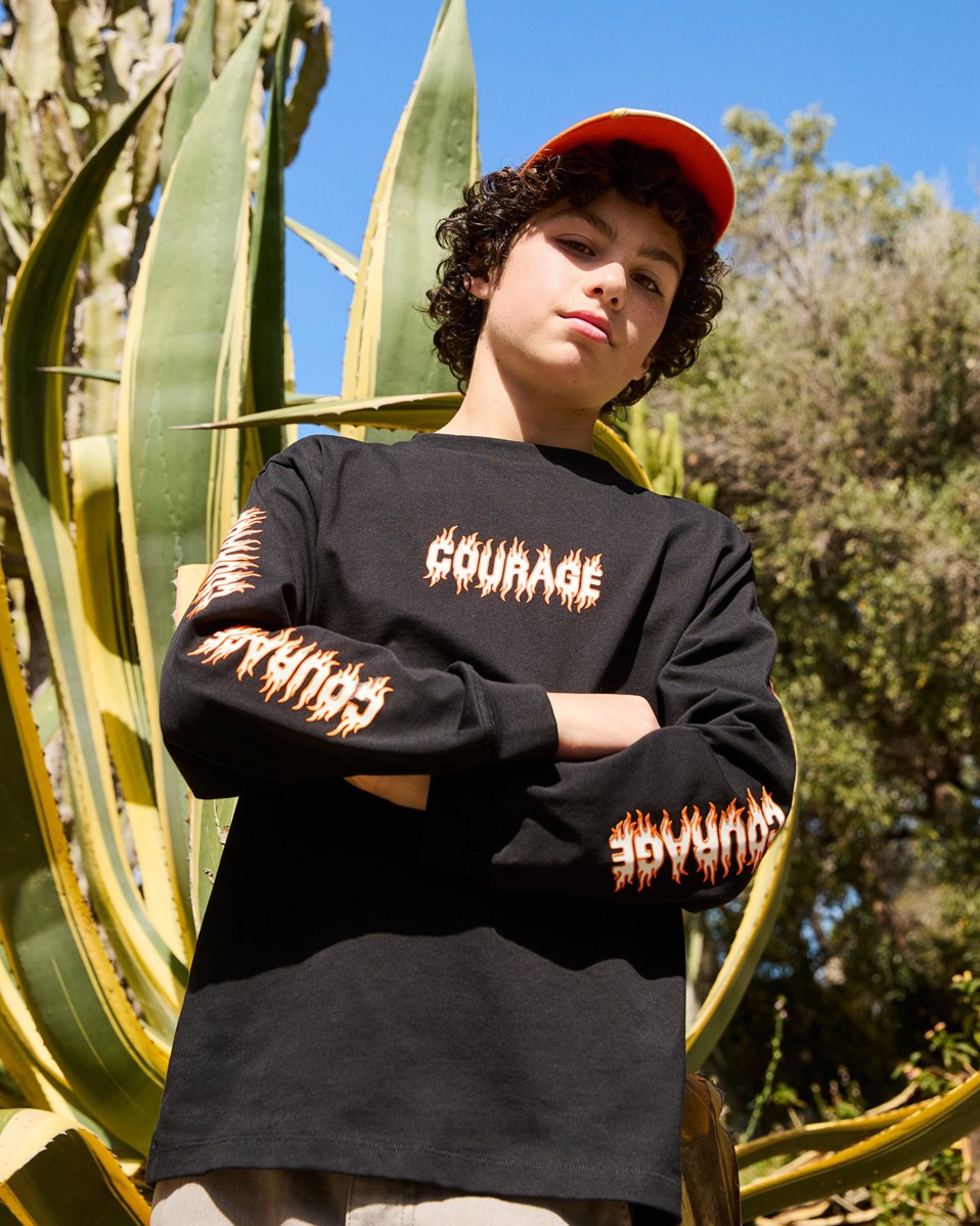 Rube - Black - Long-sleeved top for children in organic cotton with ribbed neckline and sleeves, as well as a loose fit.