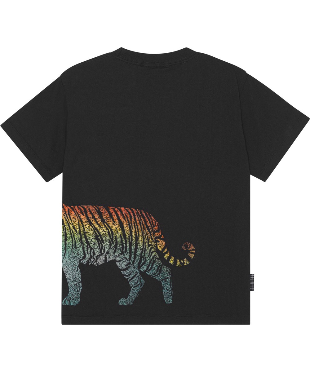 Rubin - Black - Black, organic t-shirt with placement rainbow tiger print