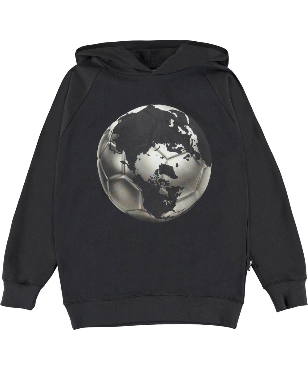 Russel - Football World - Black organic hoodie with a football print 