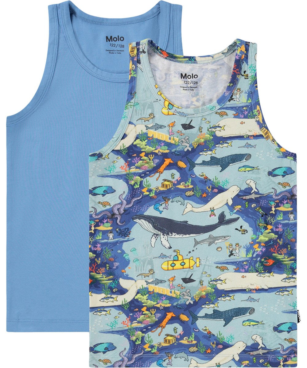 Jayden 2-pack - Pixel Sea - 2-pack vests for children made of soft, organic cotton with a print 