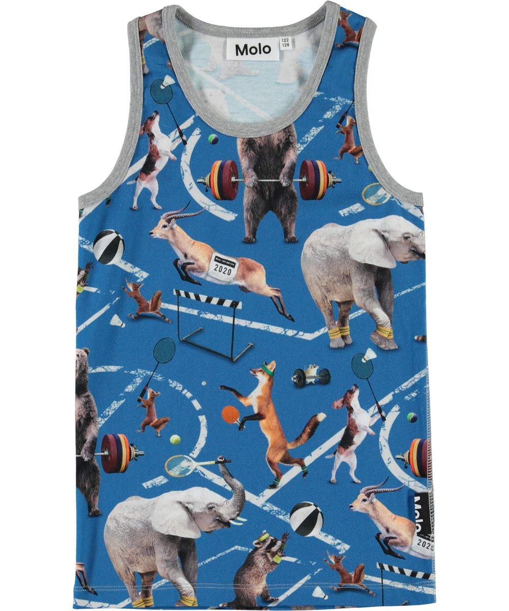 Jim - Athletic Animals - Light blue organic vest with animals 