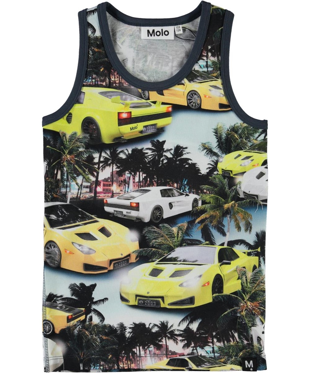 Jim - Fast Cars - Organic vest with palm trees and cars