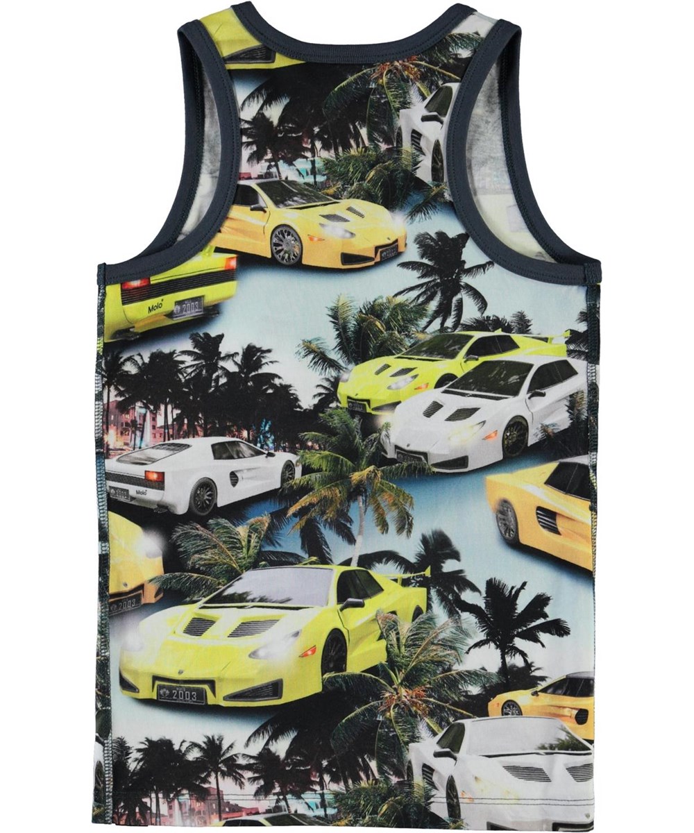 Jim - Fast Cars - Organic vest with palm trees and cars